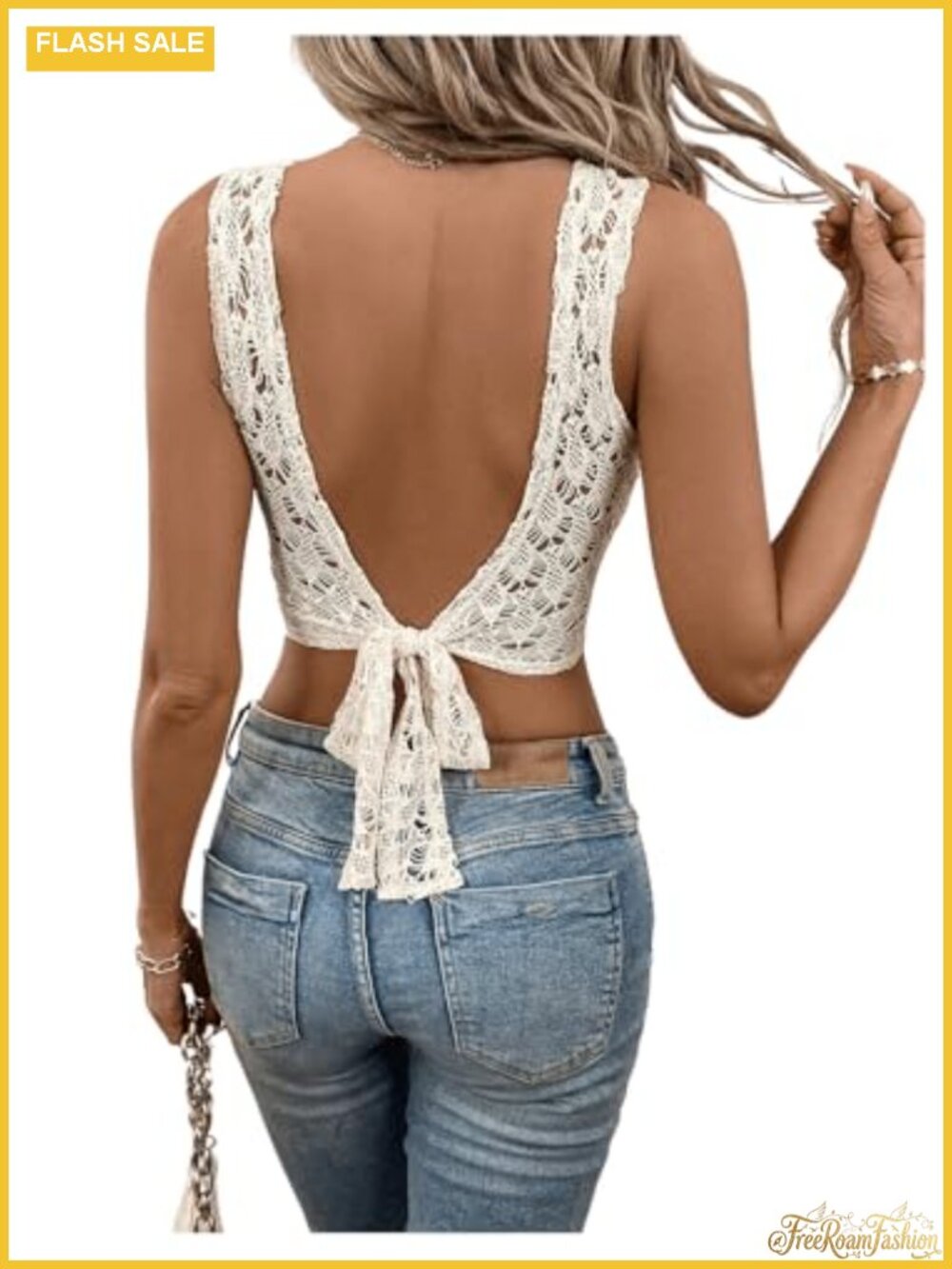 Backless Lace Crop Tank Top Sleeveless Tie Back Polyester